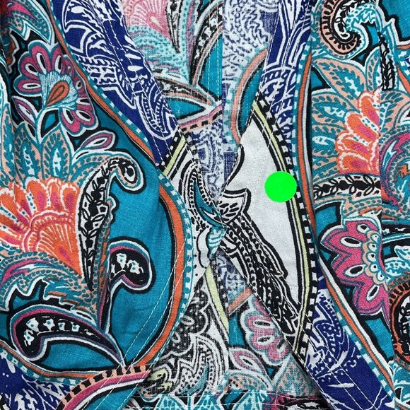 Chicos Open Jacket Women 2 Large 14 Blue Multi Paisley Linen Boho Peasant Drape - Picture 6 of 12